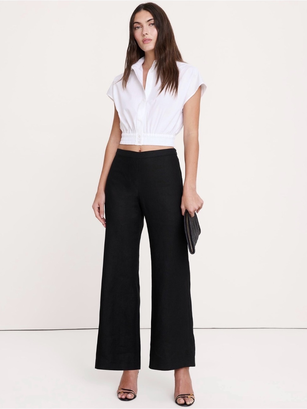 NWT Banana Republic Mid Rise Kick Flare Black Linen Ankle Pant Sz 8 (#875194)